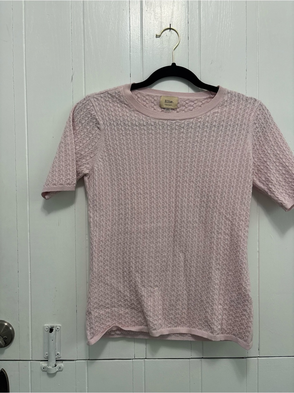 Tahari Light Pink Textured Short-Sleeve Knit Top